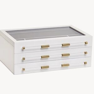 Kendra Scott Large Antique Brass Jewelry Box in White Lacquer